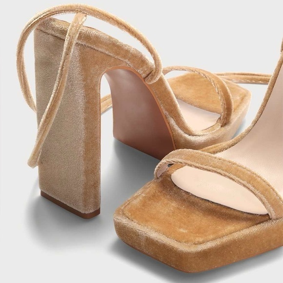 Lulus Guesty Champagne Velvet Lace-Up High Heel Sandals 7.5 - Picture 3 of 9